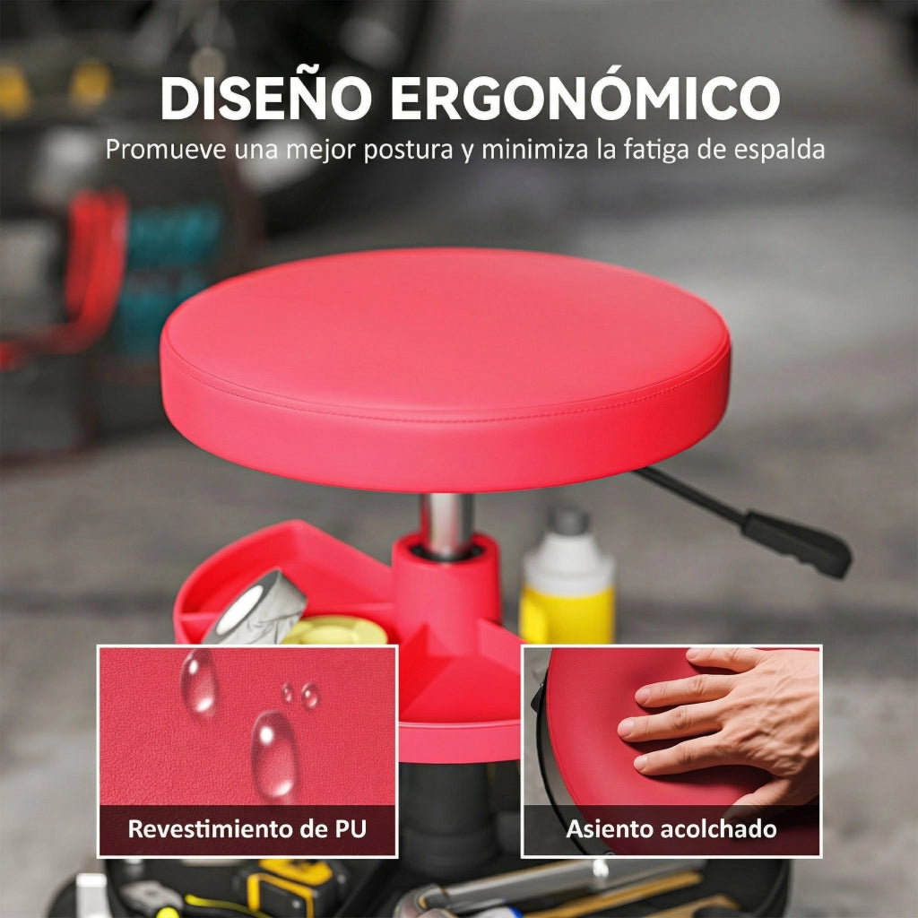Sgabello Girevole con Ruote e Altezza Regolabile ¨C Minimal ¨C Rosso