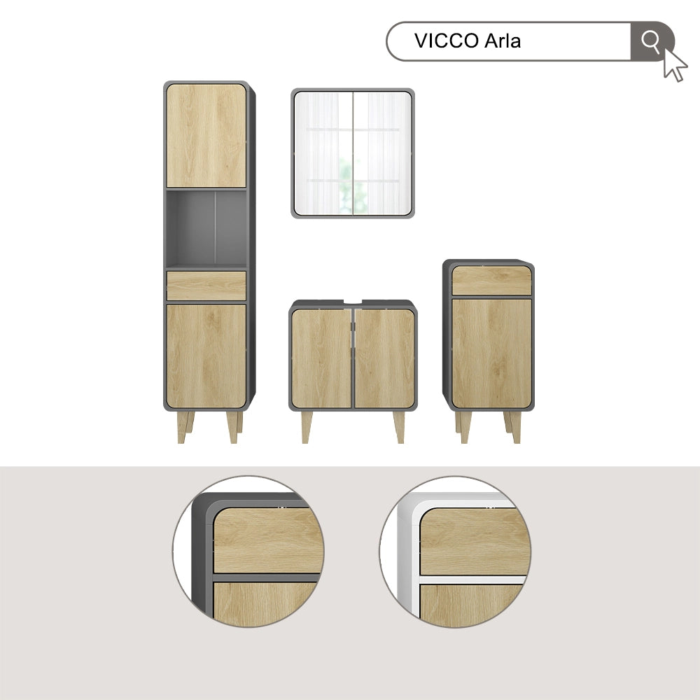 Vicco Set di mobili da bagno Antracite/quercia 4 parti