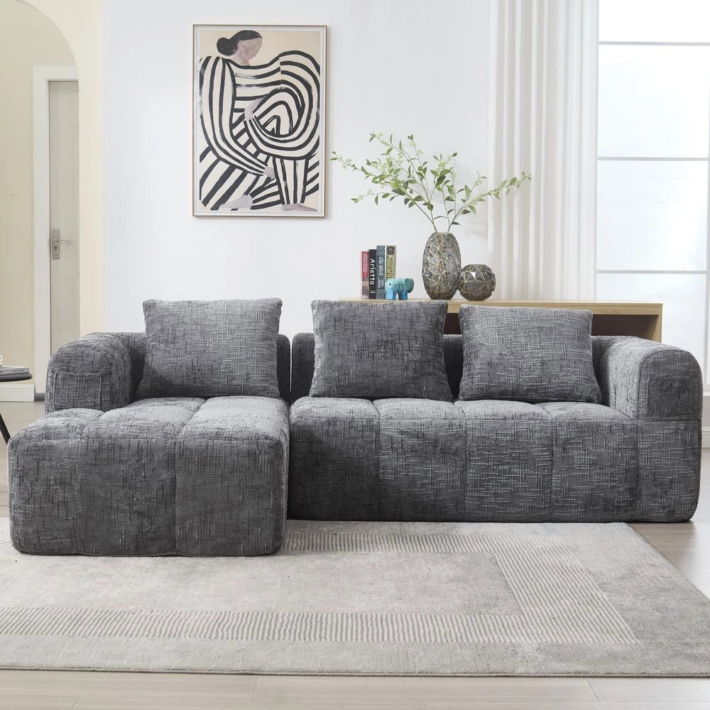 Divano modulare - Xylo - 3 posti forma L chenille tasche grigio
