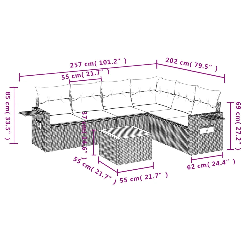 Set Divani da Giardino con Cuscini 7pz Nero Polyrattan 3224579