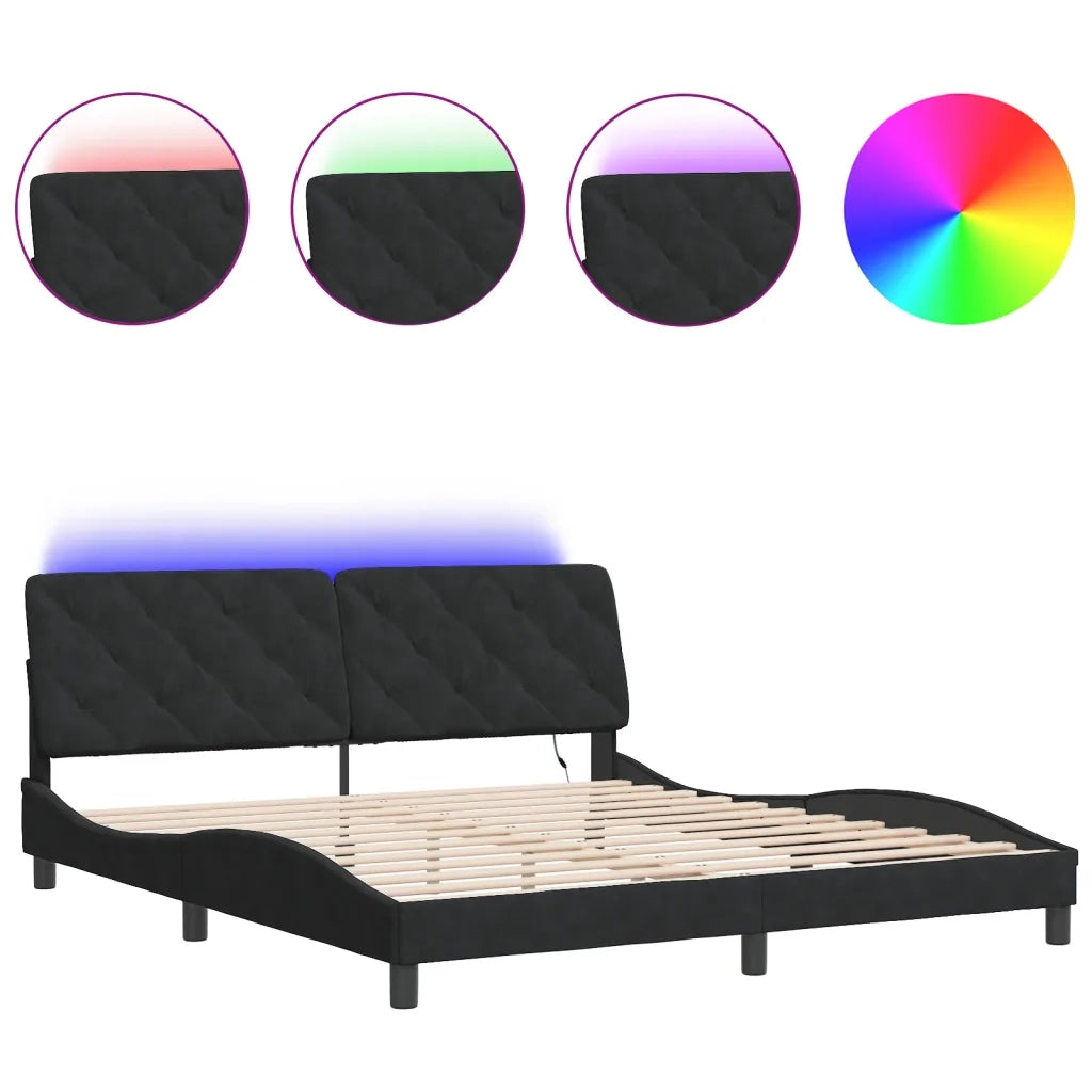 Giroletto con LED senza Materasso Nero 180x200 cm in Velluto 3213869