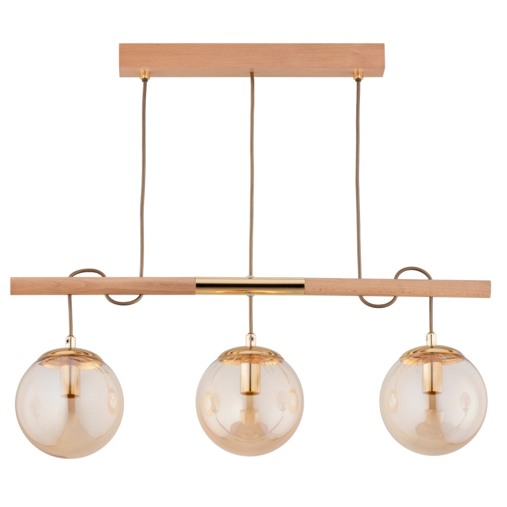 Lampada a sospensione AXA Alfa legno, 3 luci E14 ambra