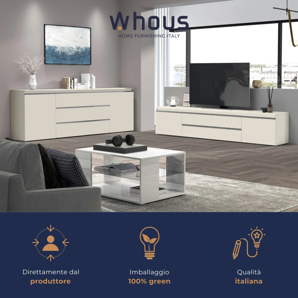 WHOUS Credenza Magic 3 ante e 3 cassetti centrali cashmere 200x40x80 cm
