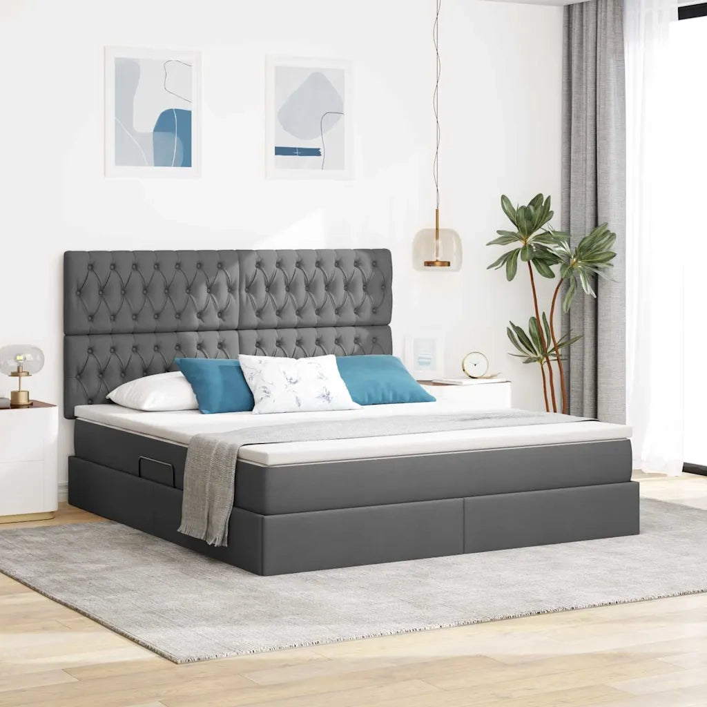 Letto con contenitore e LED con led Grigio scuro 180 x 200 cm