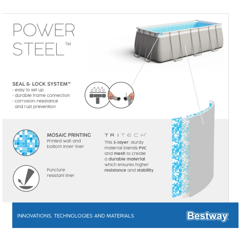 Piscina fuori terra rettangolare Bestway Power Steel 56465 549x274x122 cm con filtro, scaletta e copertura