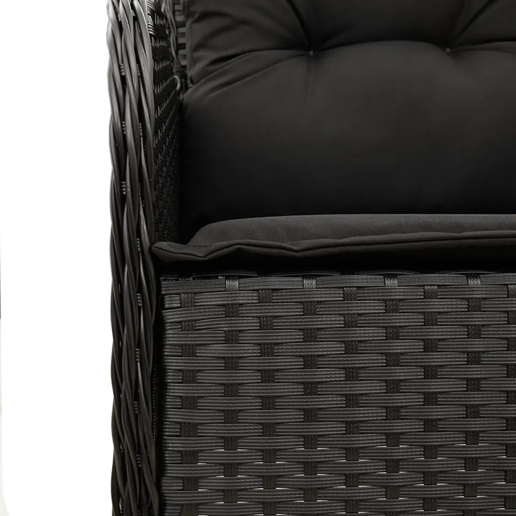 Set da Pranzo da Giardino 3 pz con Cuscini Nero in Polyrattan