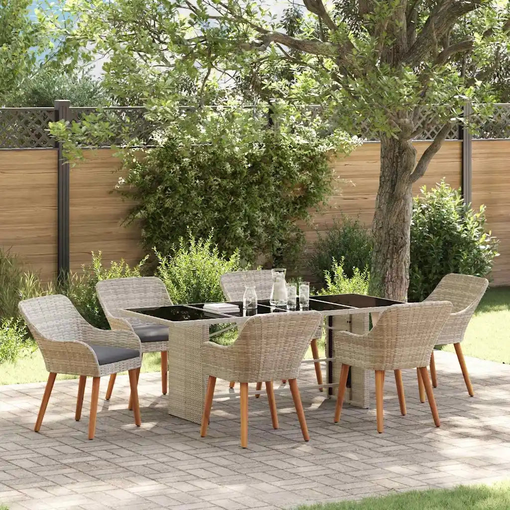 Set da Pranzo per Giardino 7 pcs Grigio chiaro polyrattan