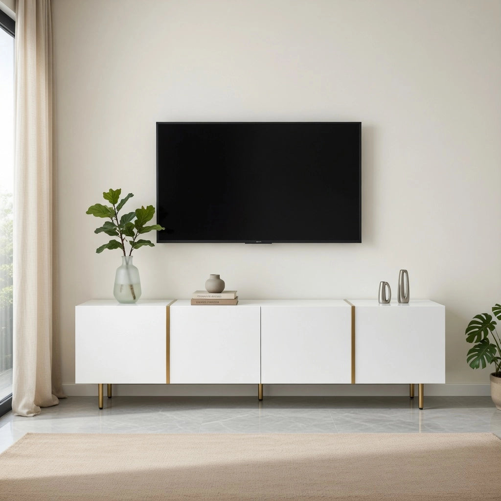 Cassettiera per TV bianca in MDF lunghezza 170 cm