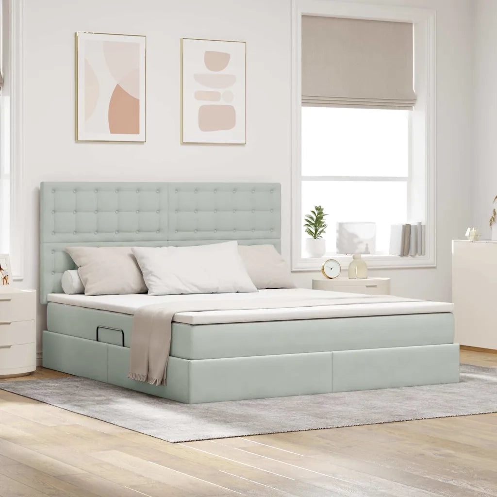 Letto con contenitore e LED Grigio chiaro 160 x 200 cm Velluto 3372795