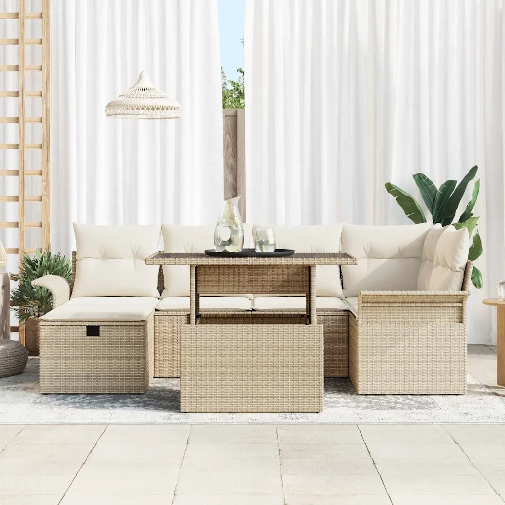 Set Divano da Giardino con cuscino 7 pcs Beige Poly Rattan