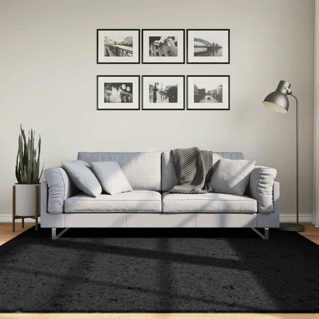 Tappeto del soggiorno | Tappeto OVIEDO a Pelo Corto Nero 200x200 cm