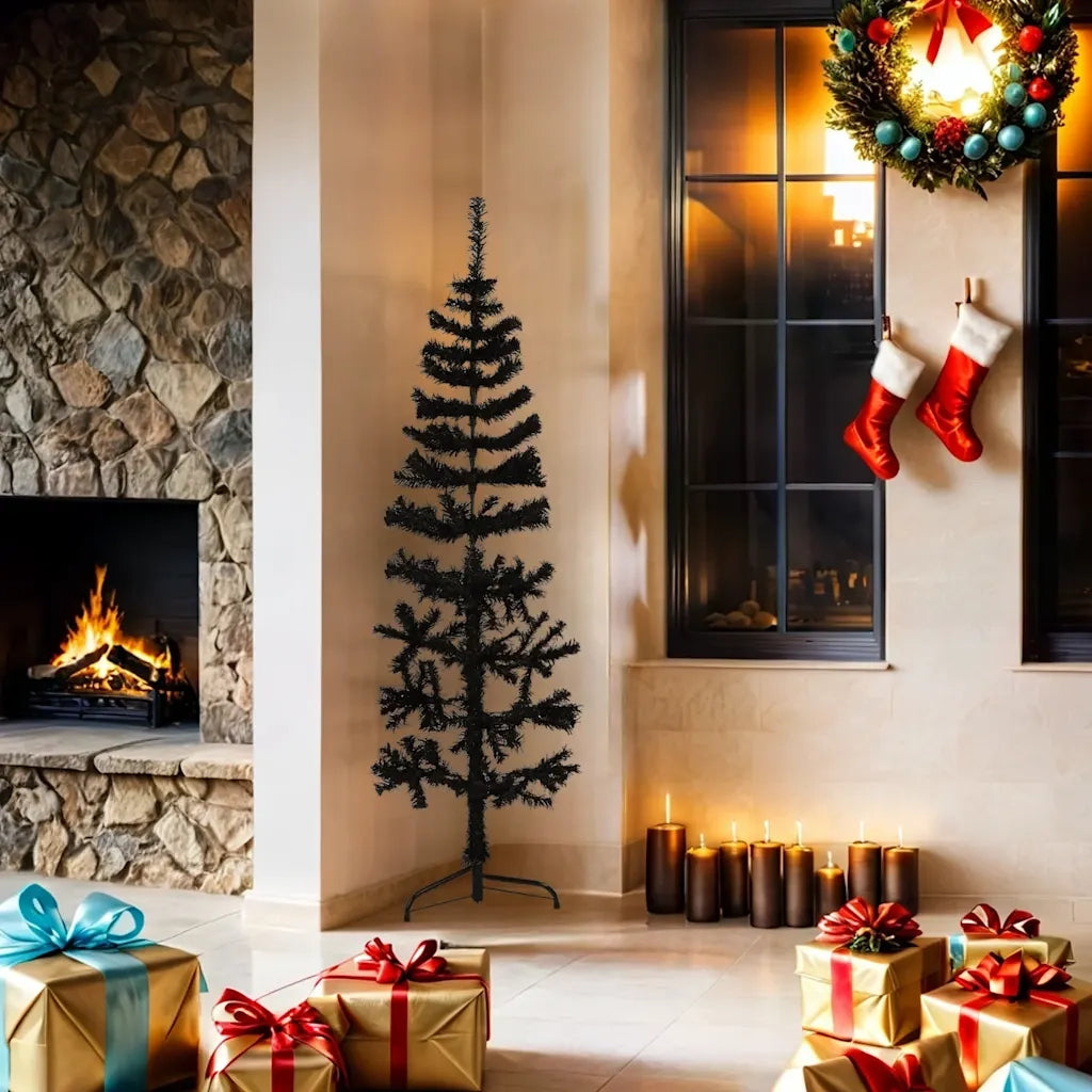 Albero Natale | Decorazioni natalizie Artificiale Sottile a Met¨¤ e Supporto Nero 150 cm