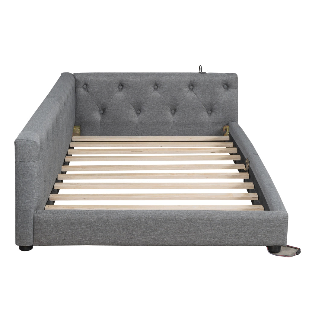 Letto divano con rete a doghe in lino grigio 90x200 cm