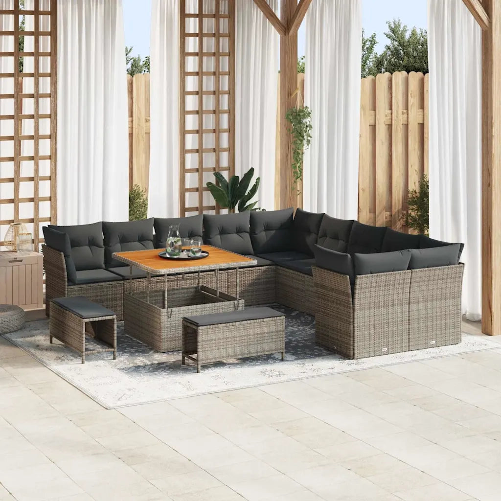 Set Divano da Giardino con cuscino 13 pcs Grigio polyrattan