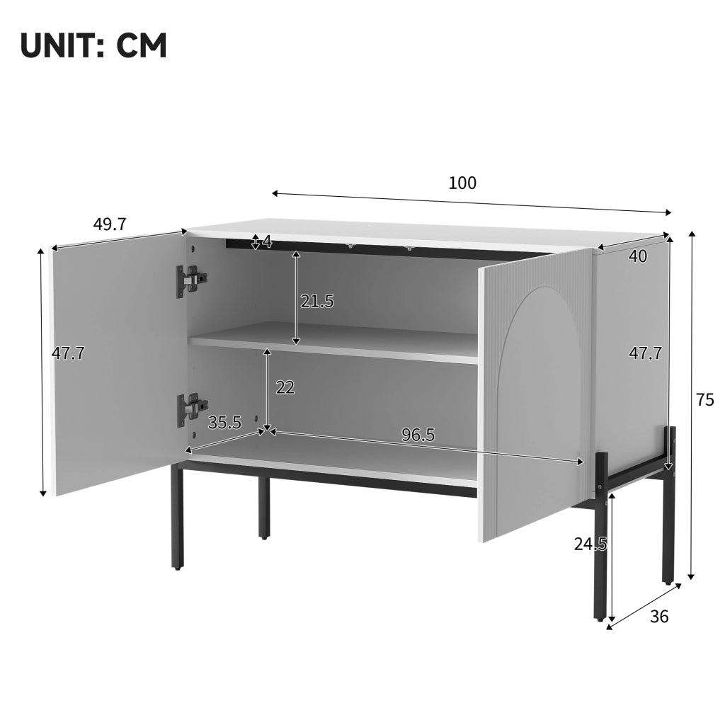 SIDEBOARD a 2 ante 100x40x75 cm in pannello di legno bianco