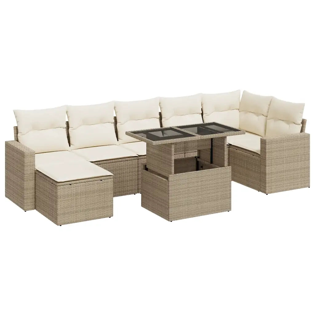 Set Divano da Giardino 8 pz con Cuscini Beige in Polyrattan 3326359