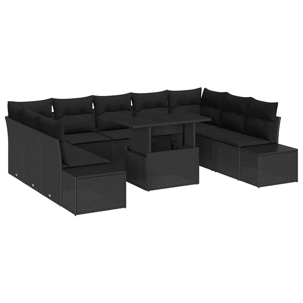 Set Divano da Giardino 10 pcs Nero Poly Rattan 3357986