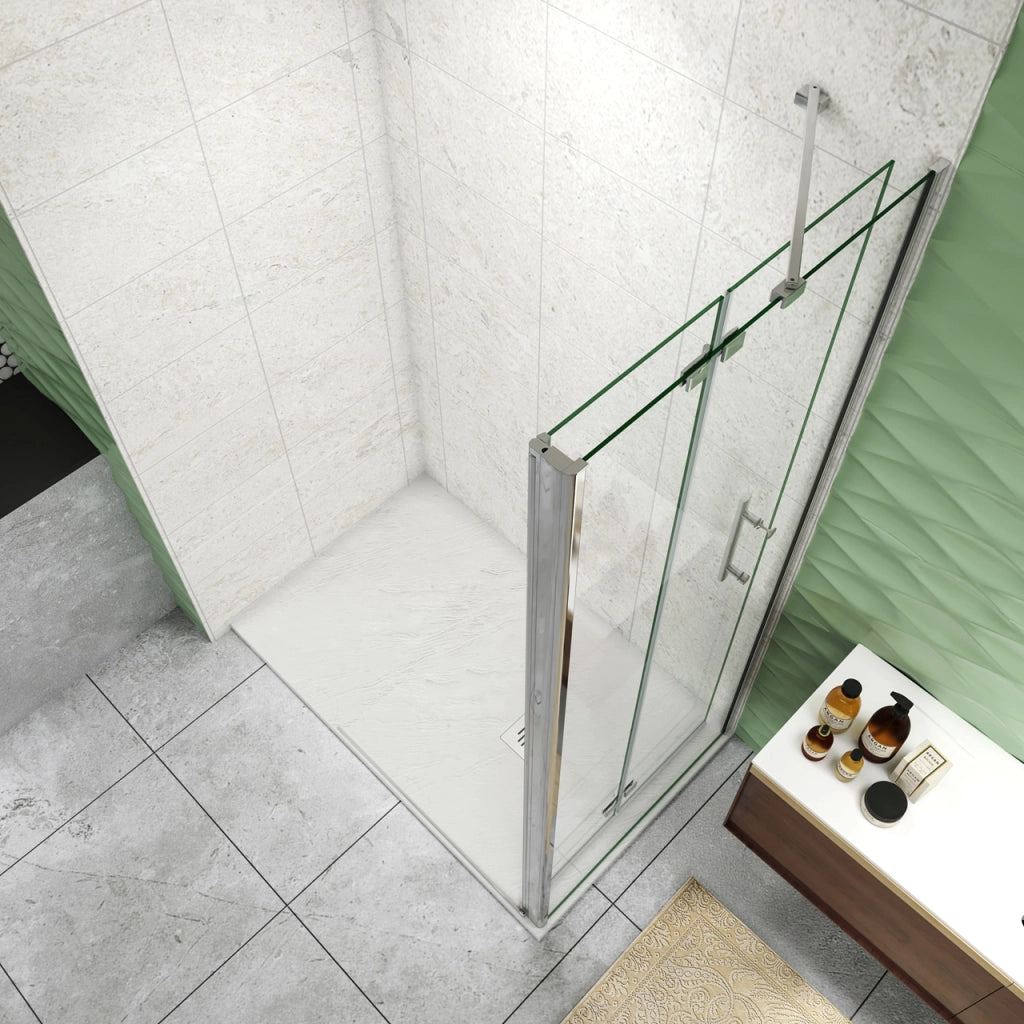 185 cm Box Doccia Walk In  Parete Fissa 70 cm + Porta Pieghevole 87 cm Vetro da 6 mm Temperato Anticalcare Barra Stabilizzatrice 45 cm Cromo Lucido