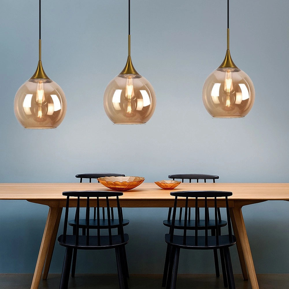 Trade Shop - Lampadario A Sospensione Decorativa In Metallo Con Sfera In Vetro Attacco E27 Ip20 A72 - Oro