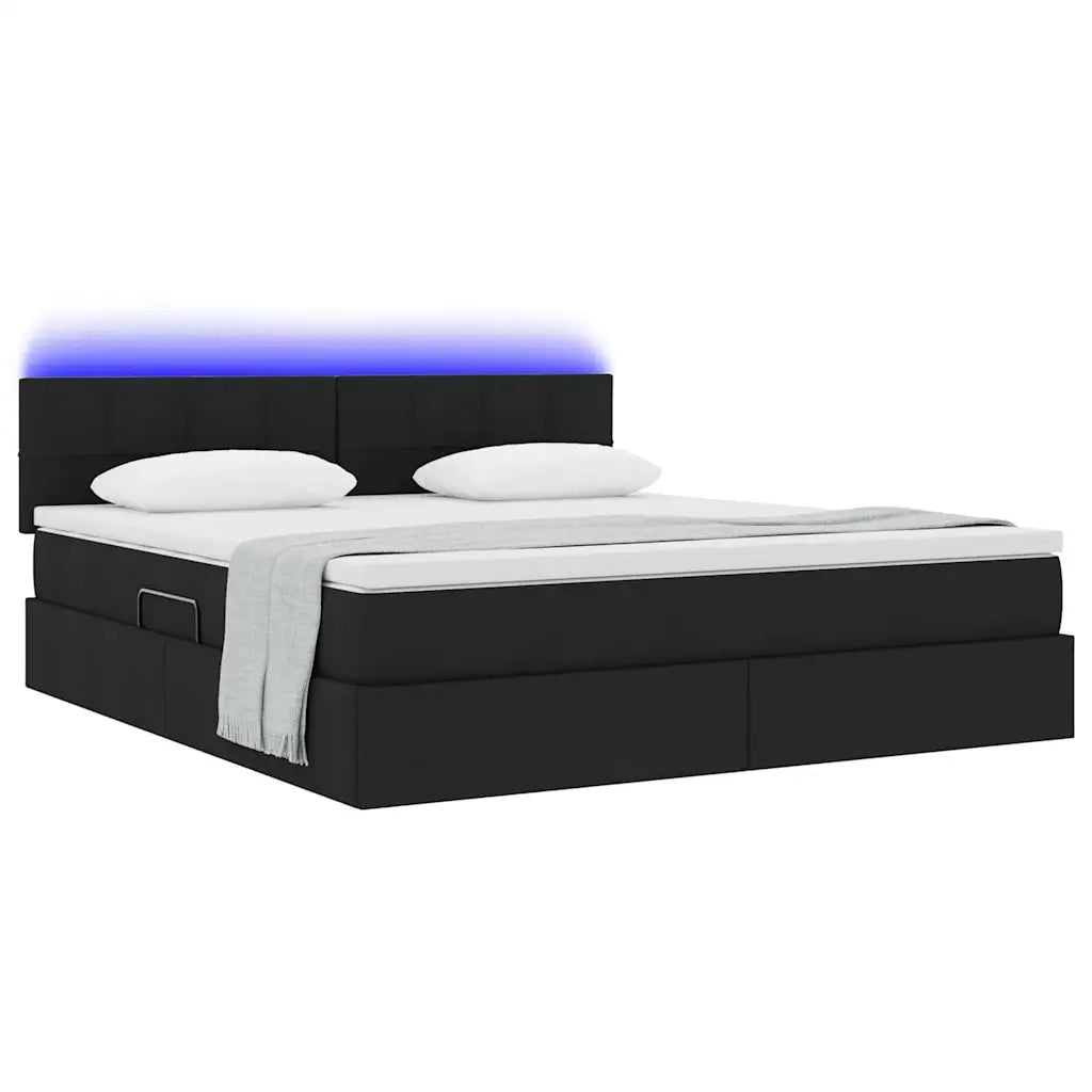 Letto con contenitore e LED con led Nero 160 x 200 cm Tessuto