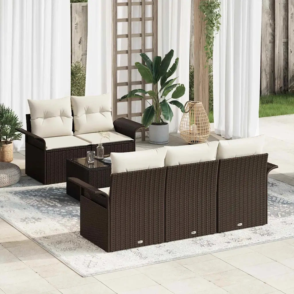 Set di divani con cuscino 6 pcs Marrone polyrattan