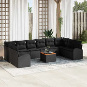 Set Divano da Giardino con archiviazione 11 pcs Nero polyrattan