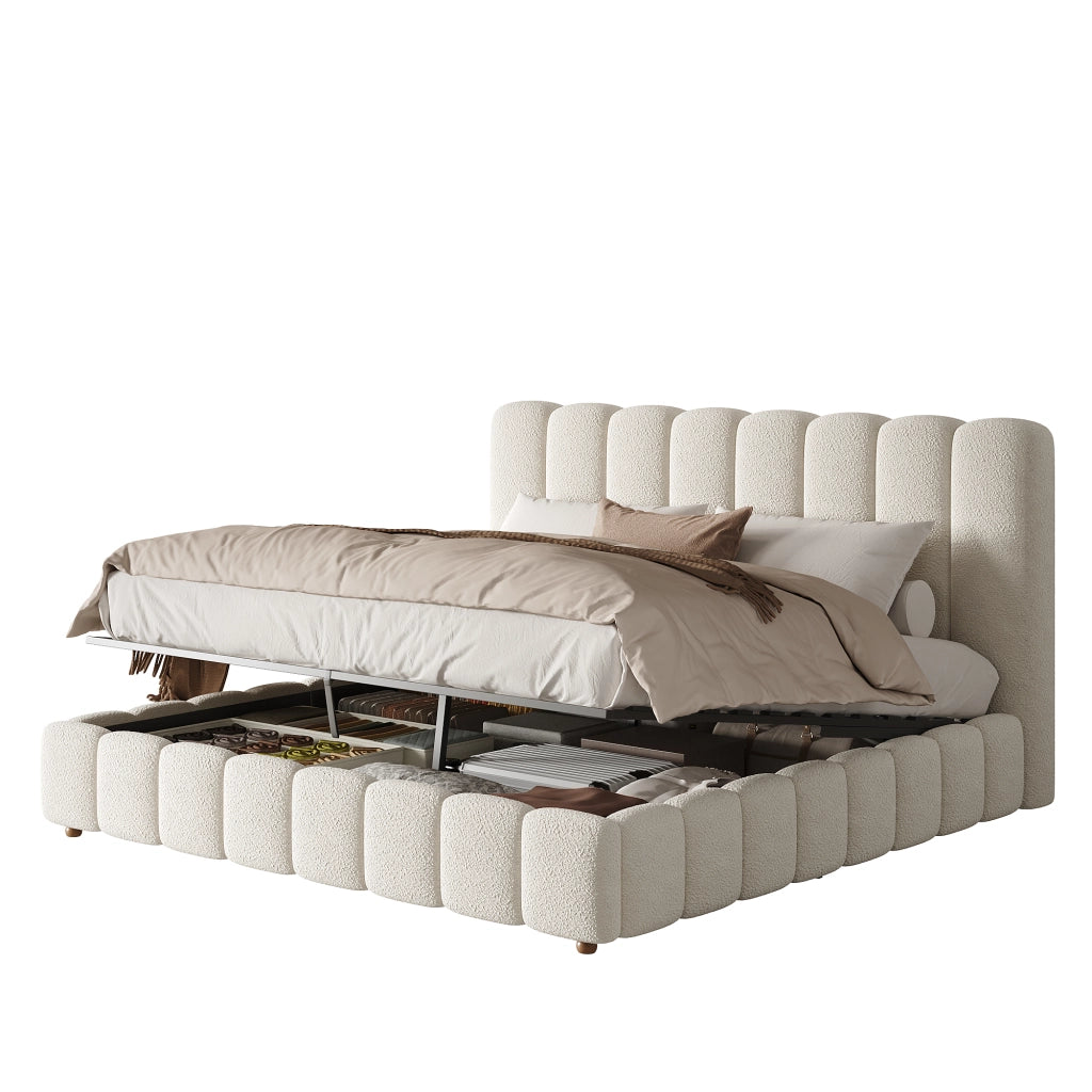 letto imbottito bouclé bianco 160 x 200 cm