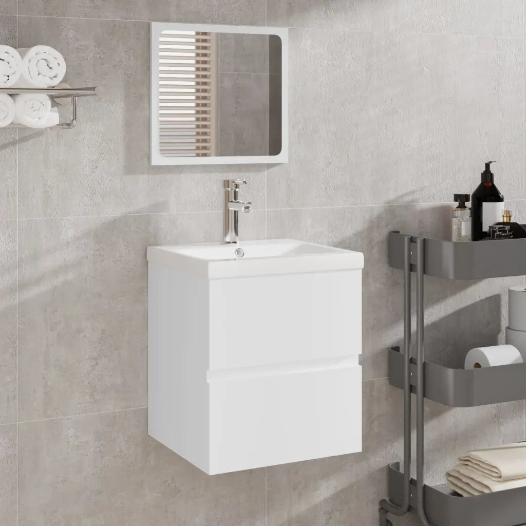 Mobile da Bagno con Lavabo e Specchio Bianco