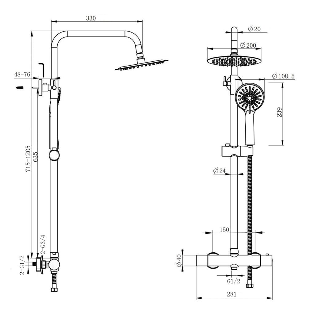 AICA Colonna doccia con miscelatore termostatico, rubinetto doccia cilindro 28x4cm, soffione doccia rotondo 20x20cm in acciaio inox cromato