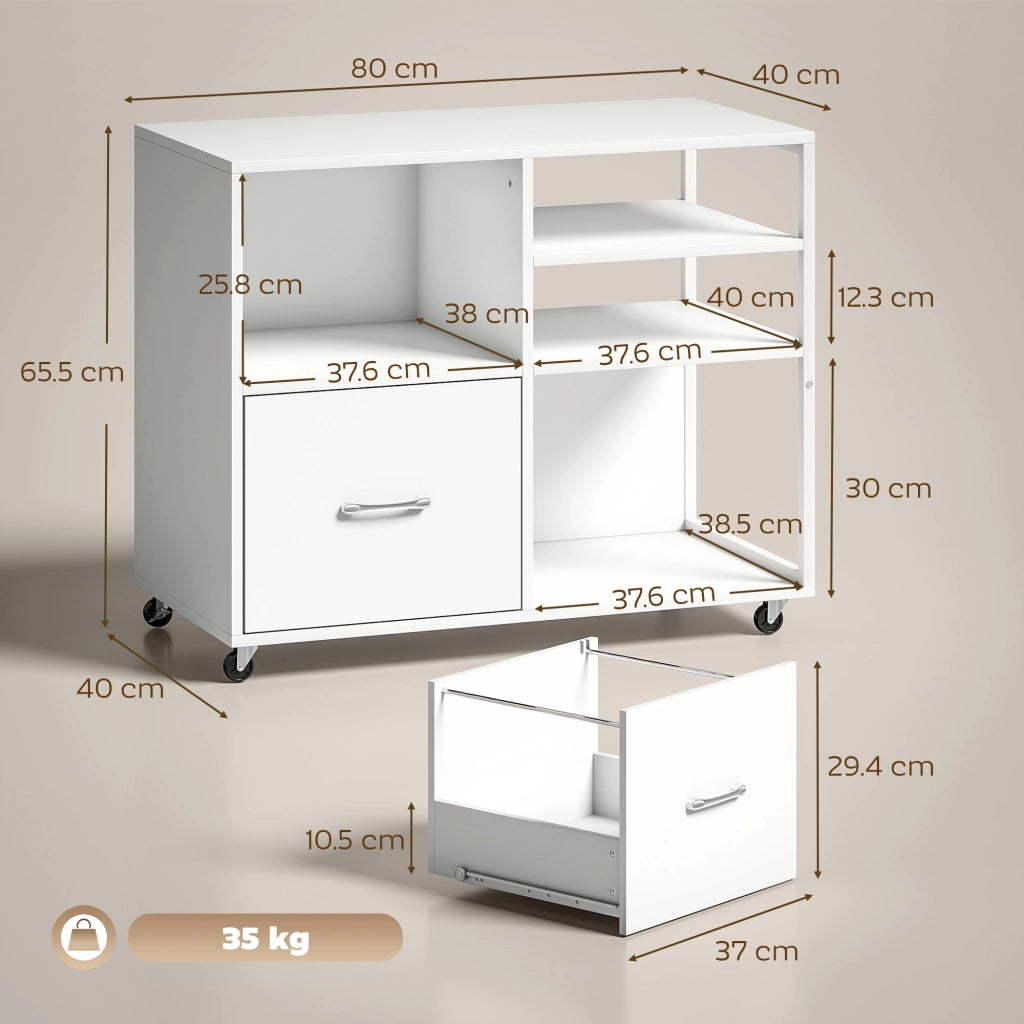 Tavolo con cassetto A4 e ruote ¨C Minimal ¨C Bianco