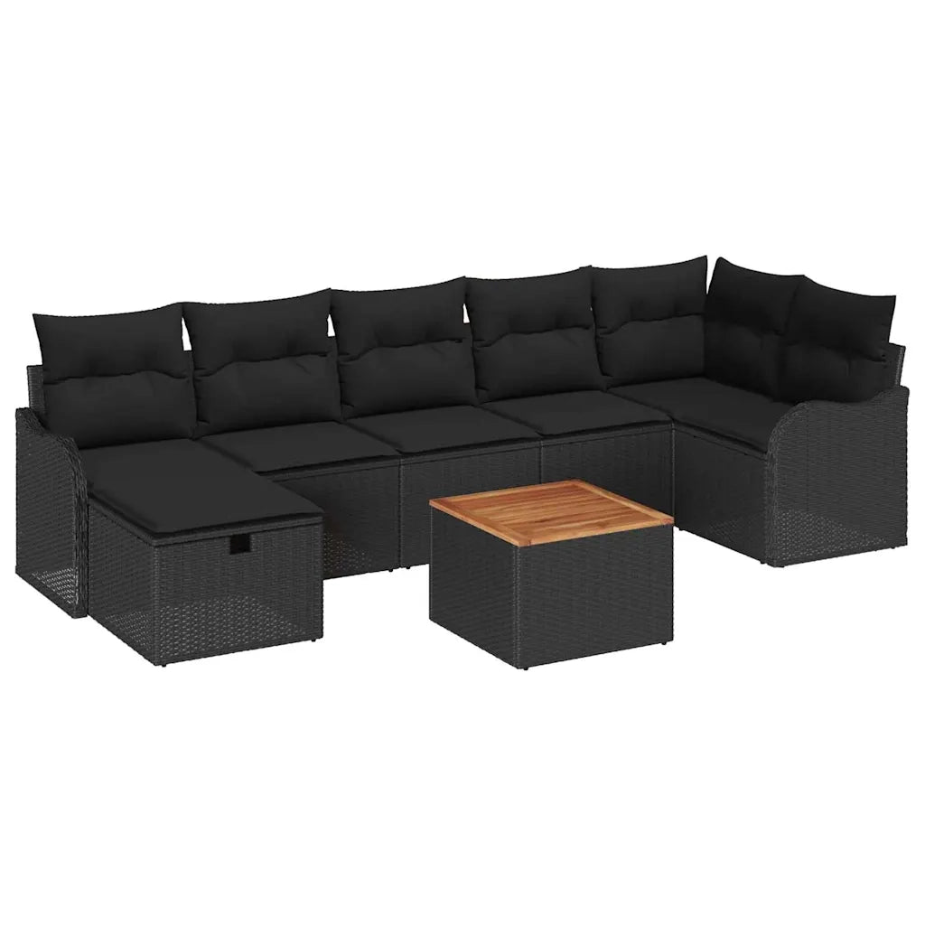 Set Divano da Giardino con cuscino 8 pcs Nero polyrattan