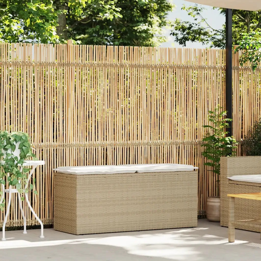 Panchina da Giardino | Panca da Giardino con Cuscino Beige 110x40x44 cm in Polyrattan
