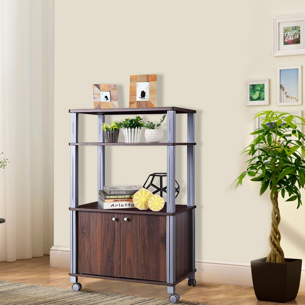 Carrello da cucina multiuso con ruote e 2 ante Carrello in legno a 3 ripiani 60x40x98cm Caff¨¨