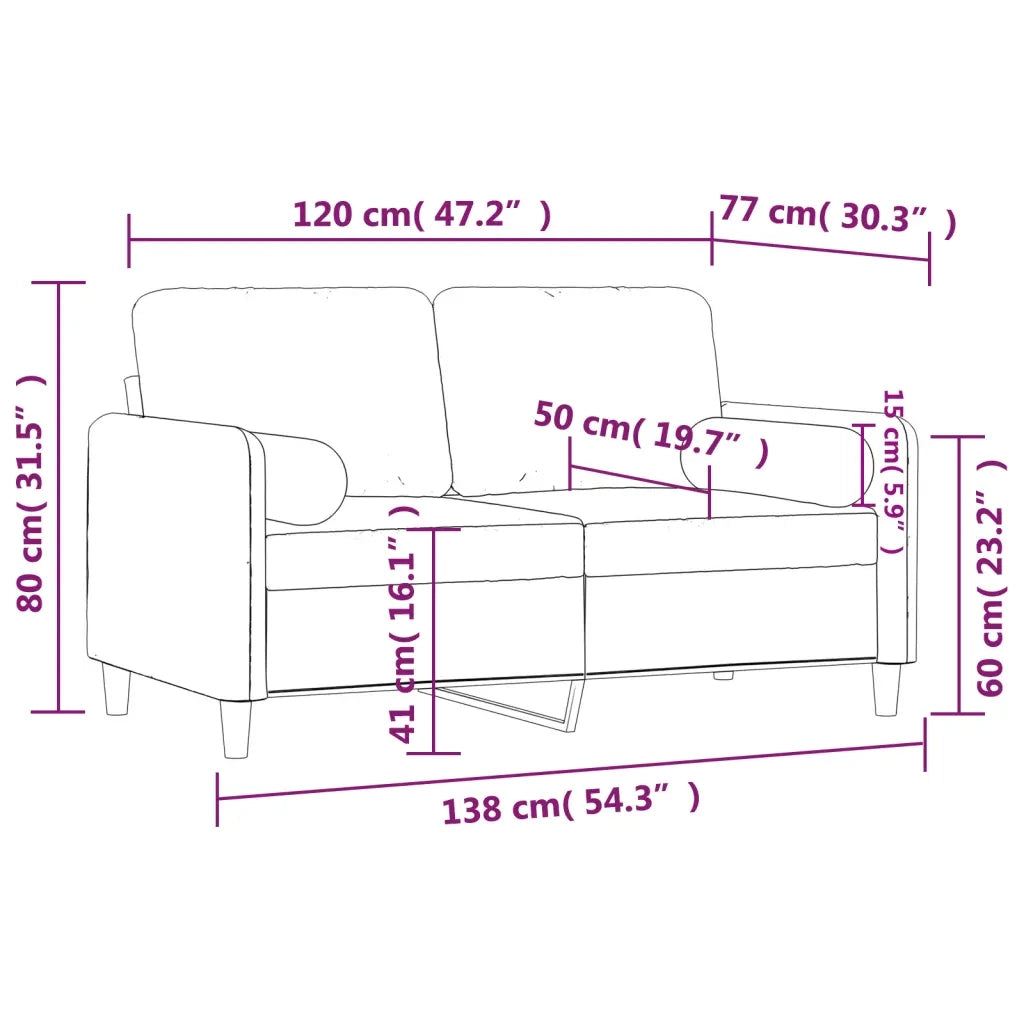 Divano | Divano da soggiorno | Sofa a 2 Posti con Cuscini Crema 120 cm in Velluto