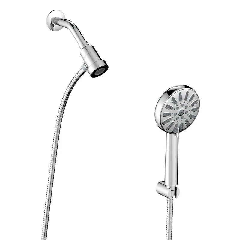 Kit doccia e soffione magnetico 8 getti, flessibile 150 cm e supporto a muro cromato - serie Peonia