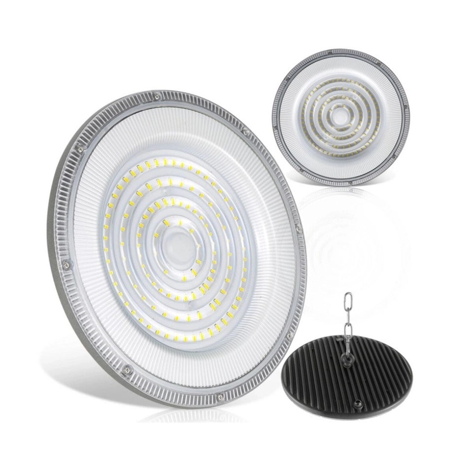 FARO INDUSTRIALE LED 200W DISCO ROTONDO UFO IP65 PLAFONIERA CAMPANA 6500K