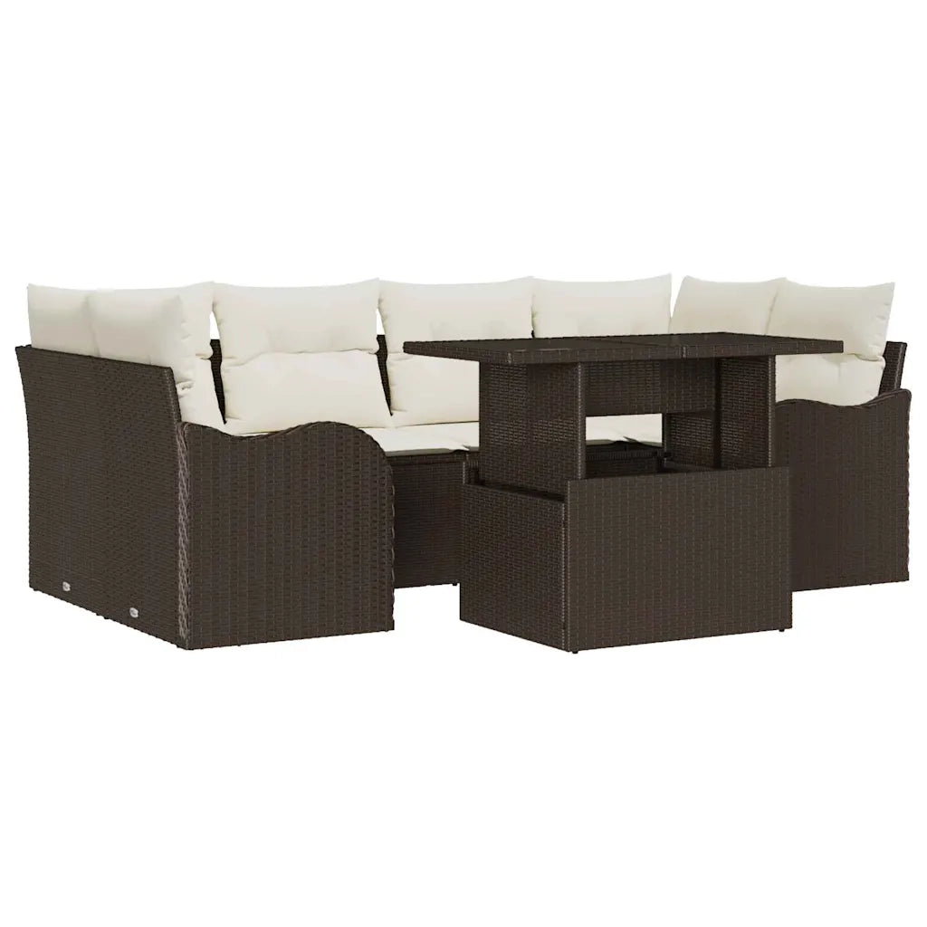 Set Divano da Giardino con cuscino 7 pcs Marrone Poly Rattan