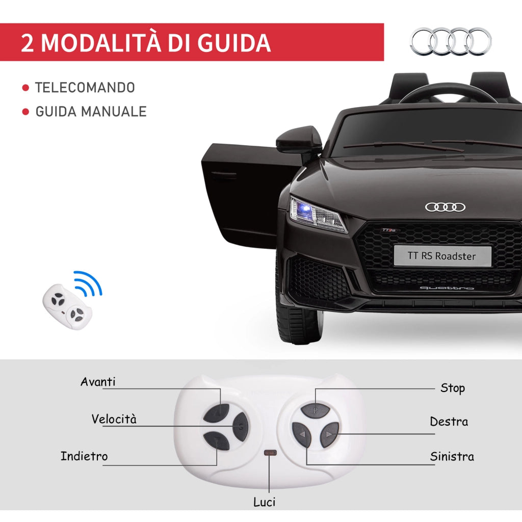 Macchina Elettrica per Bambini AUDI TT ¨C Xylo ¨C 3-5 Anni con Telecomando e LED Nero