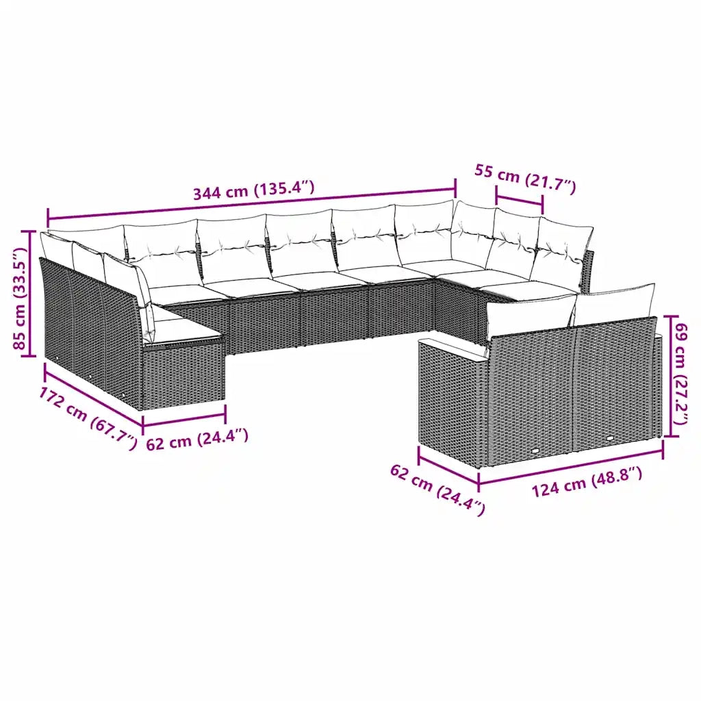 Set Divani da Giardino con Cuscini 7pz Nero Polyrattan