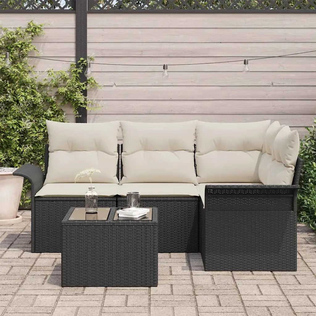 Set Divano da Giardino con cuscino 5 pcs Nero polyrattan 3345347