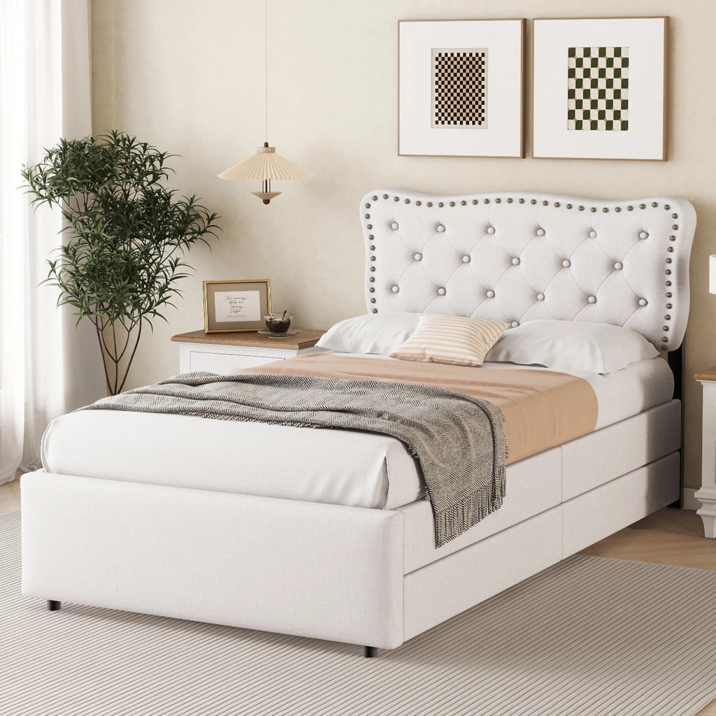 letto imbottito mdf beige 90 x 200 cm
