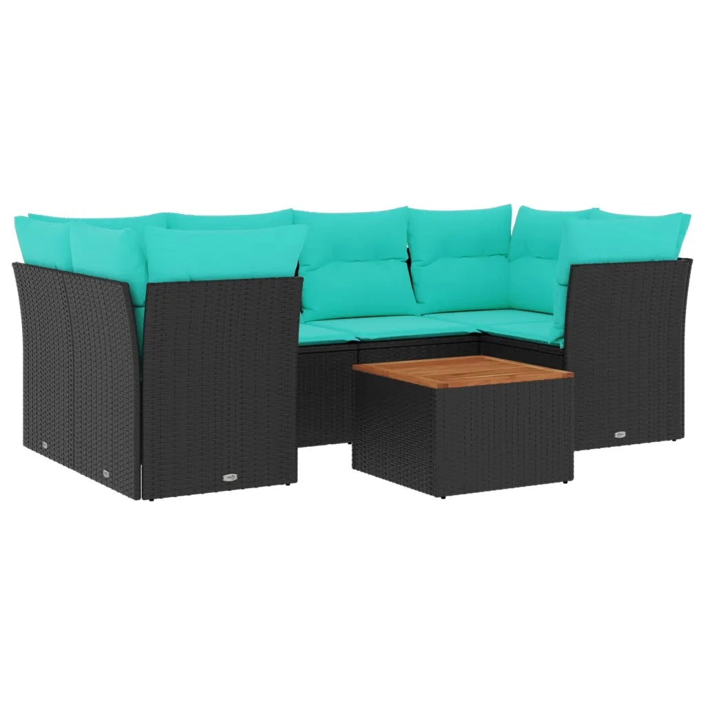 Set Divani da Giardino 7 pz con Cuscini Nero in Polyrattan