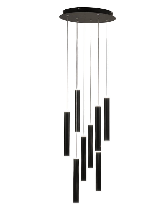 Lampada a sospensione circolare Prado 8 luci Fabas Luce - LED 52 W dimmerabile - Nero opaco Rosone rotondo