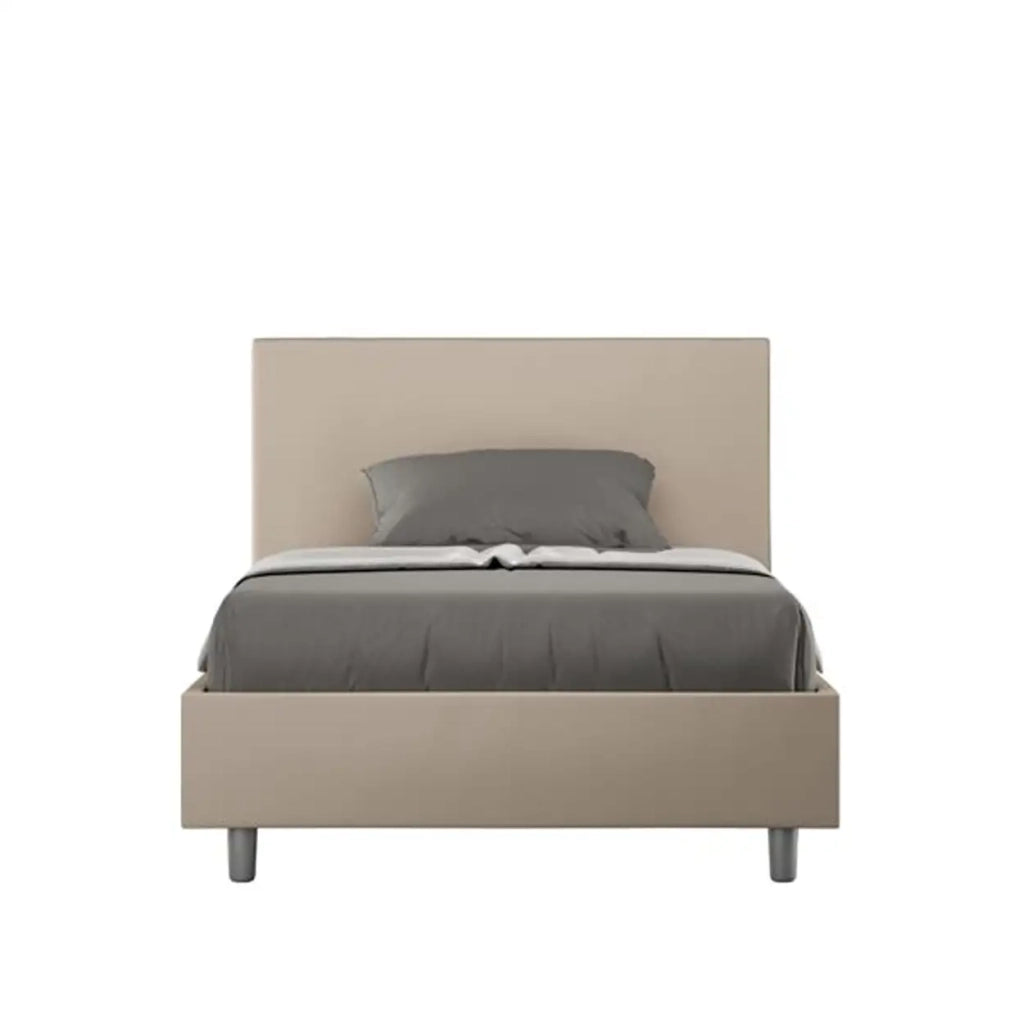 Letto una piazza e mezza contenitore imbottito 120x210 similpelle tortora Adele