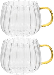 Tazza per Caffè in Vetro Borosilicato - Maniglia Ergonomica - Translucida - Adatta per Bevande Freddo/Caldo - 15,6 x 15,6 x 15,6 cm - Tazza da Caffè Stilizzata