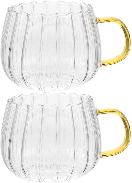Tazza per Caffè in Vetro Borosilicato - Maniglia Ergonomica - Translucida - Adatta per Bevande Freddo/Caldo - 15,6 x 15,6 x 15,6 cm - Tazza da Caffè Stilizzata