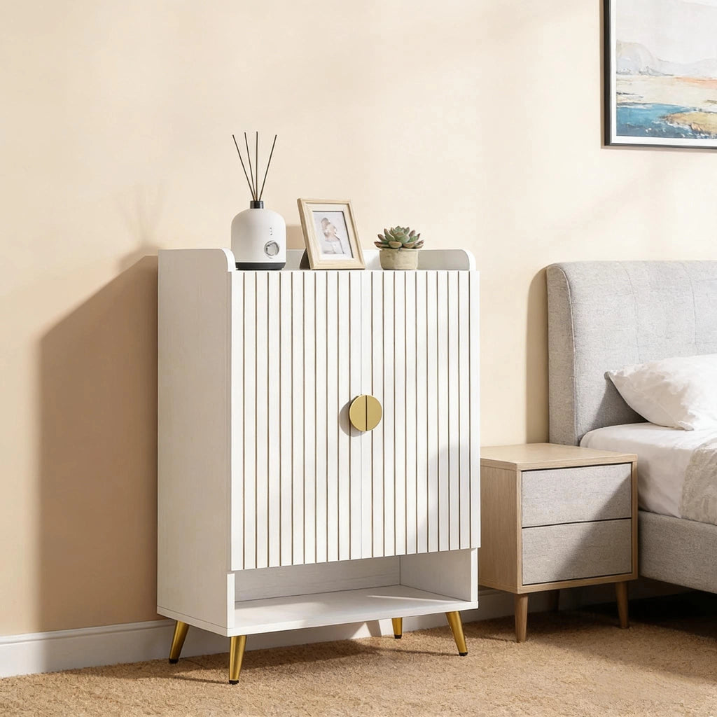 ARMADIO PORTASCARPE 7 LIVELLI Bianco/Oro in Metallo e Legno
