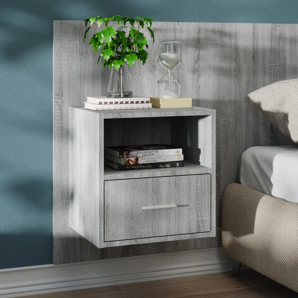 Set di 2 Comodini | Armadio da Notte | Mobiletto da notte a Muro Grigio Sonoma