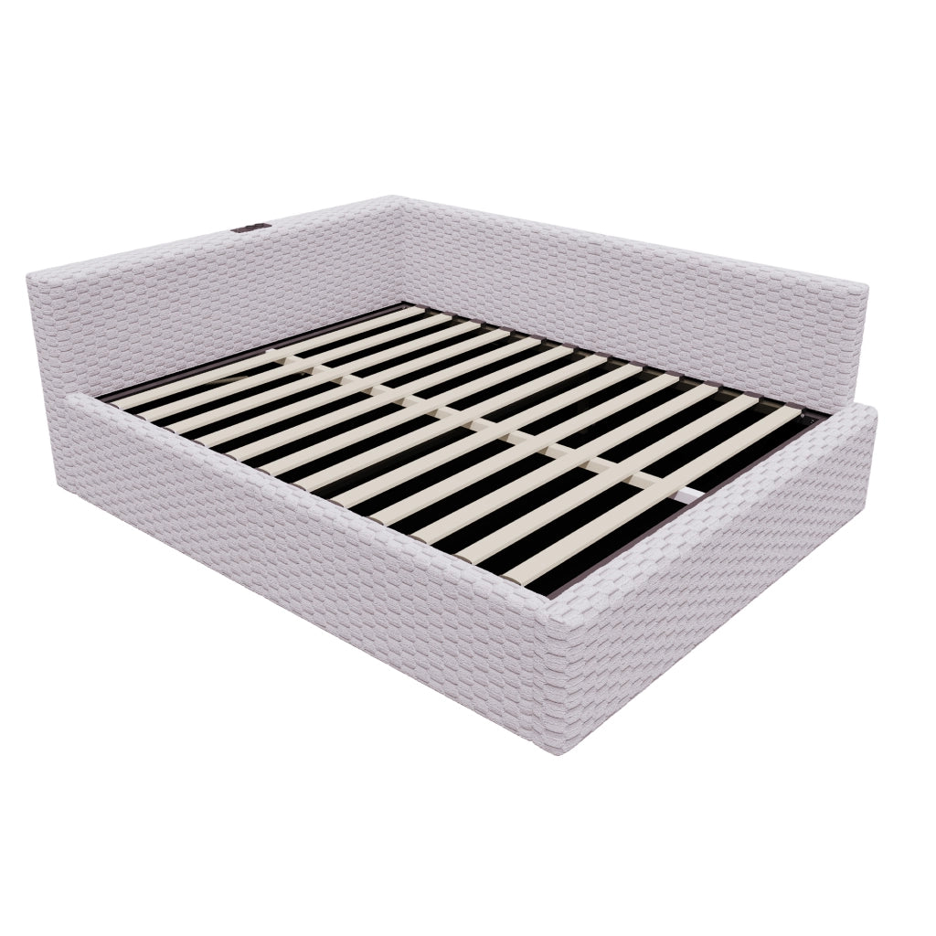Letto Imbottito 140x200 con LED ¨C MINIMAL ¨C Velluto Grigio, Idraulico, USB