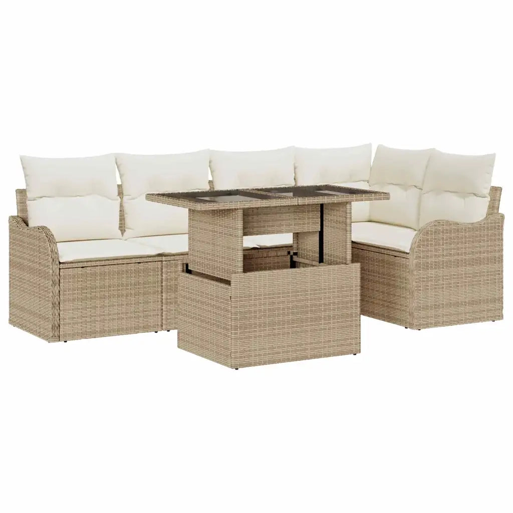 Set Divano da Giardino 6 pcs Beige Rattan in Polipropilene 3357204